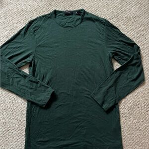 Theory Men’s Crewneck Hunter Forest Dark Green 100% Cotton Long Sleeve Shirt